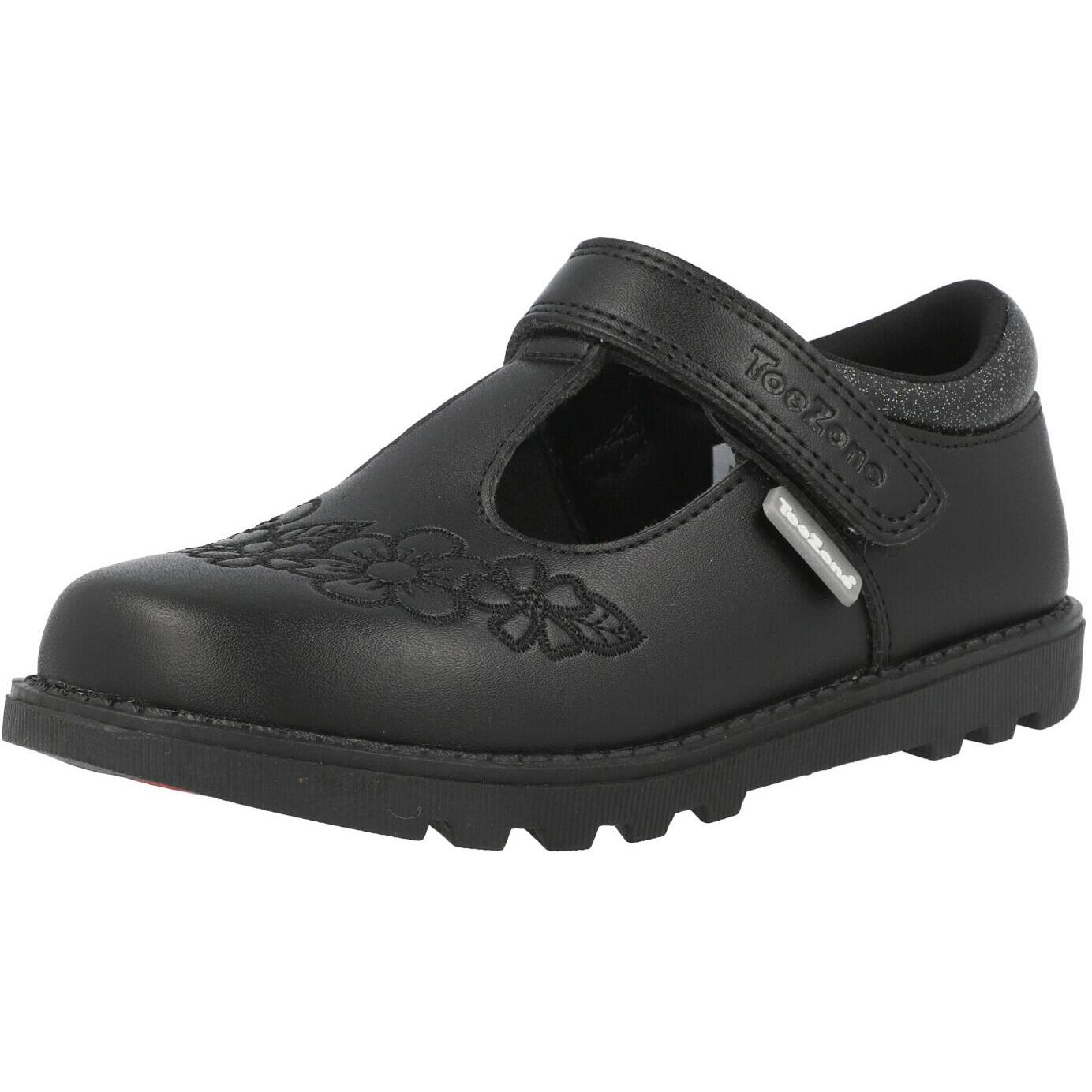 ToeZone Kat Vegan Flower Rip Tape School Shoes Black