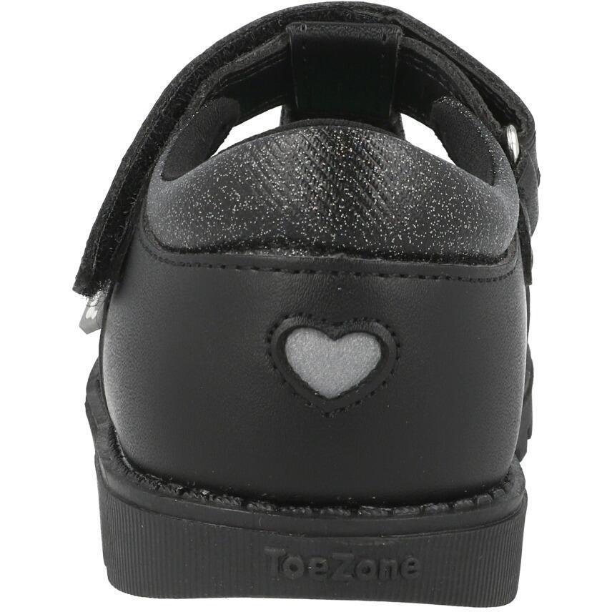 ToeZone Kat Vegan Flower Rip Tape School Shoes Black