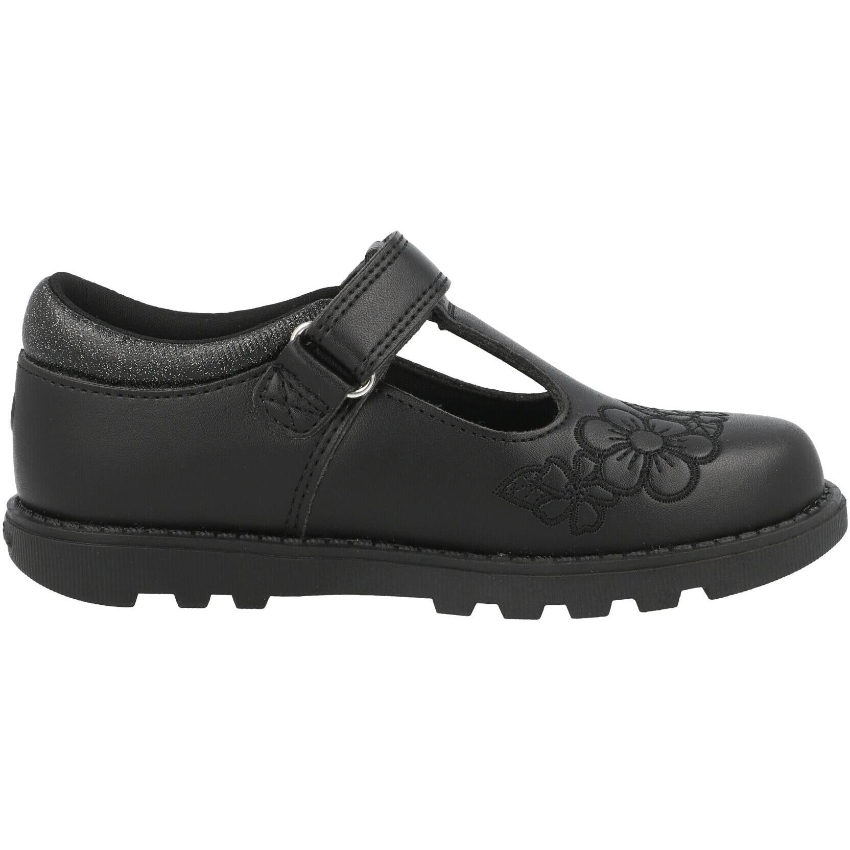 ToeZone Kat Vegan Flower Rip Tape School Shoes Black