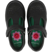 ToeZone Kat Vegan Flower Rip Tape School Shoes Black