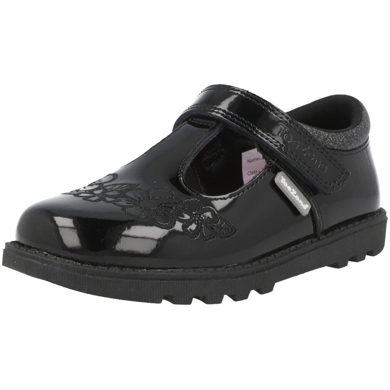 ToeZone Flo Flower Rip Tape School Shoes Black