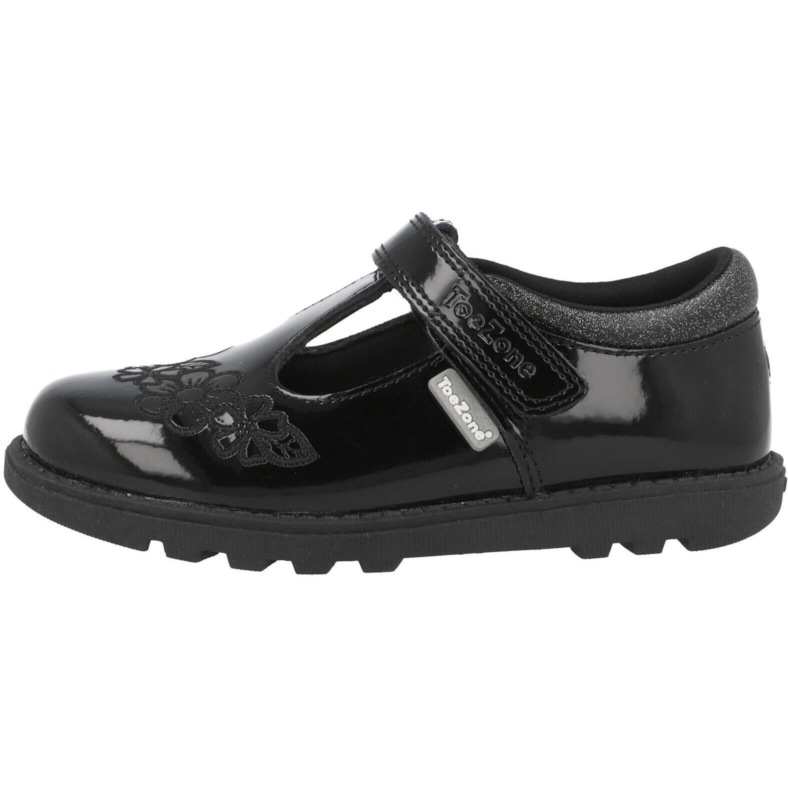 ToeZone Flo Flower Rip Tape School Shoes Black