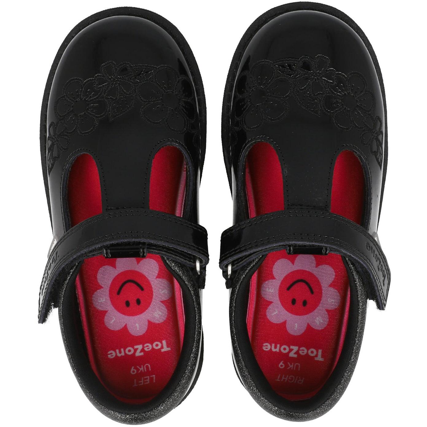 ToeZone Flo Flower Rip Tape School Shoes Black