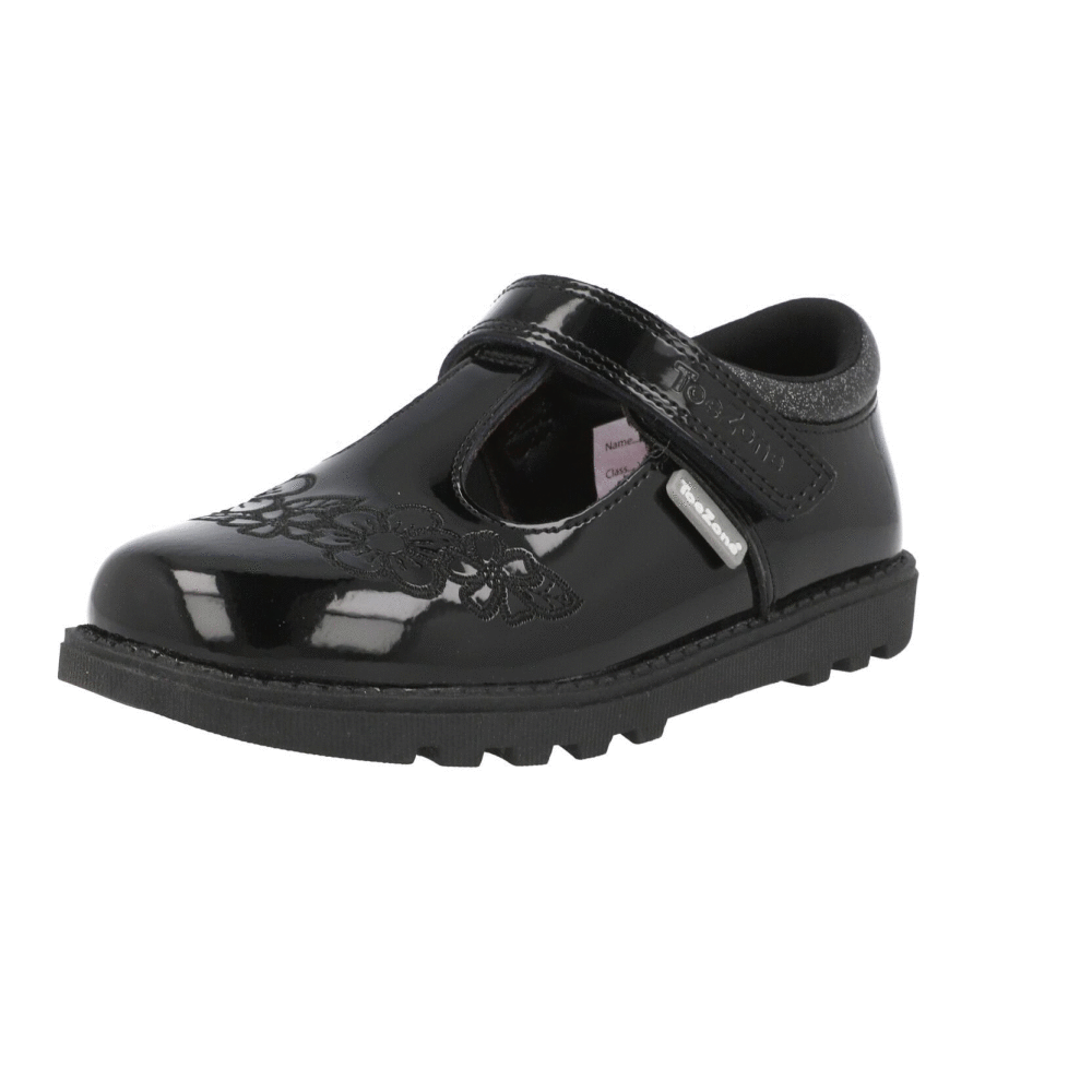 ToeZone Flo Flower Rip Tape School Shoes Black