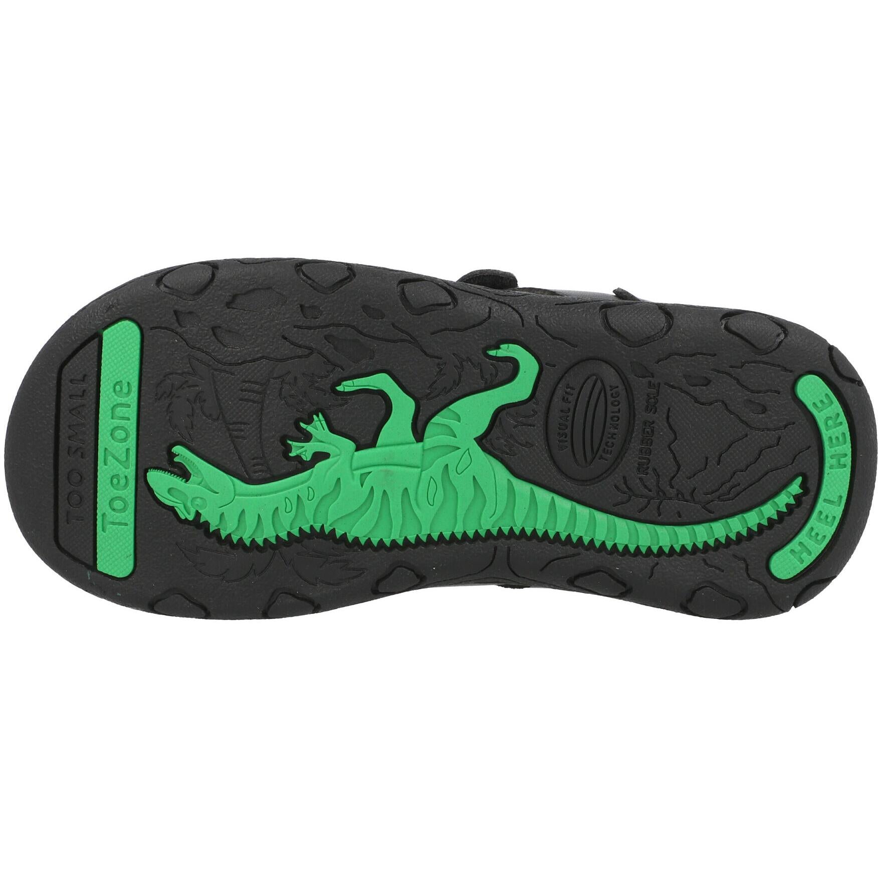 ToeZone Dex Vegan Dinosaur Rip Tape School Shoes Black