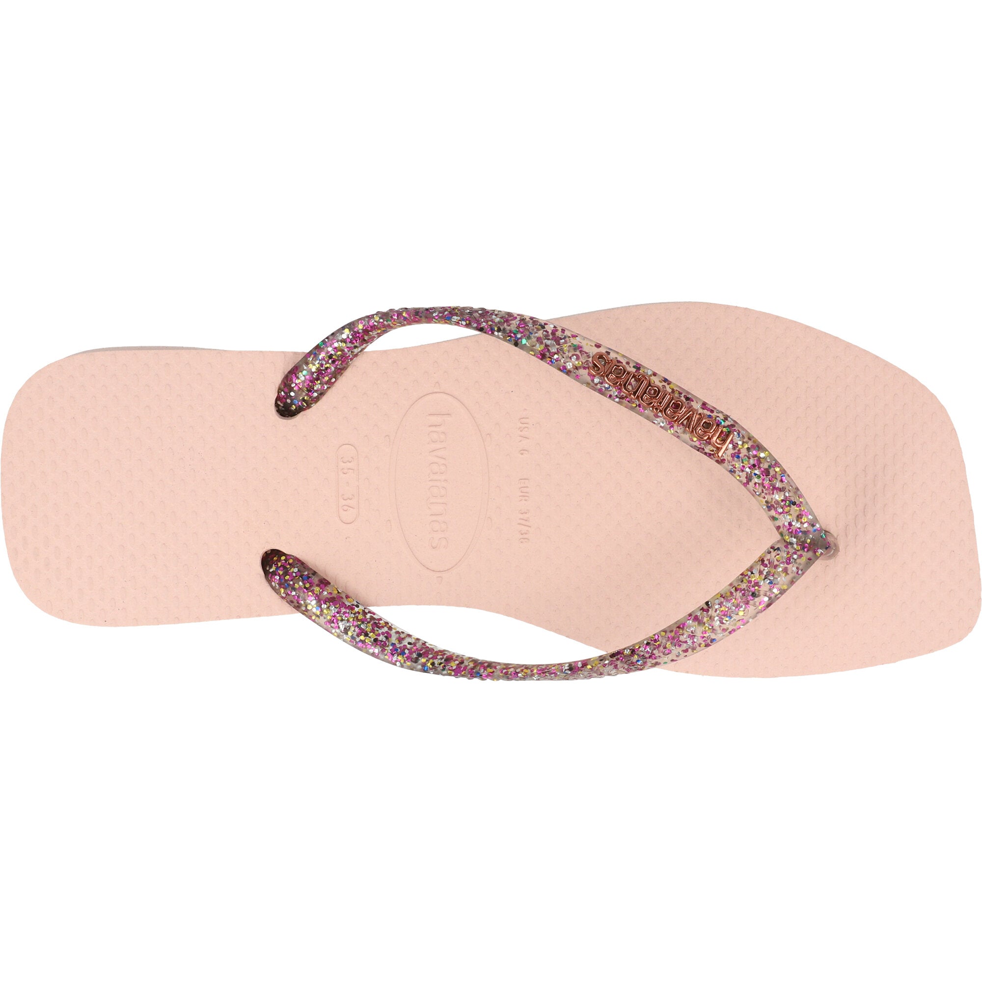 Havaianas Slim Square Logo Metallic Ballet Rose Flip Flops