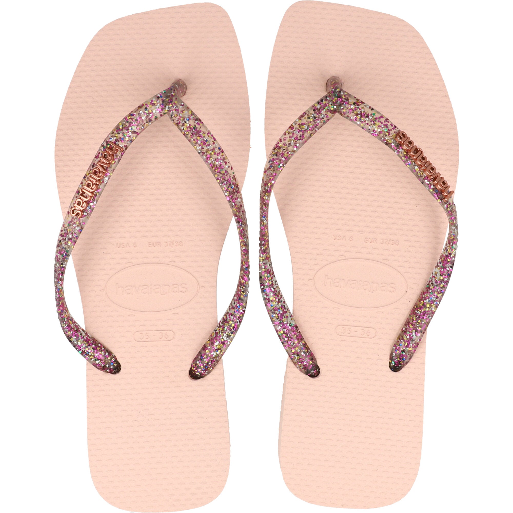 Havaianas Slim Square Logo Metallic Ballet Rose Flip Flops